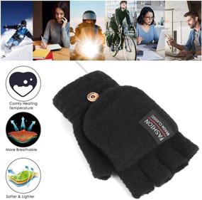 img 2 attached to 🧤 Stay Cozy in Winter with USB Heated Gloves | Light Blue Knitted Full & Half Finger Hands Warm Mitten for Men & Women