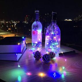 img 3 attached to LOFTPLUS 3-Pack Bottle Lights - Premium Metal Battery Holders, Timer Function, Steady On & Blinking Modes, Multi Color 20 LED - 2AA Operated