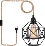 🌿 hemp rope industrial plug-in pendant light fixture with switch - stylish hanging lamp for farmhouse inspired living room decor (includes bulb) логотип