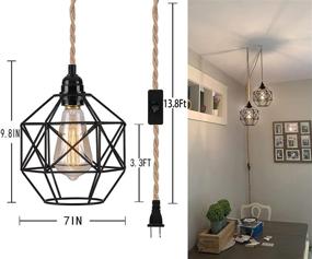 img 2 attached to 🌿 Hemp Rope Industrial Plug-in Pendant Light Fixture with Switch - Stylish Hanging Lamp for Farmhouse Inspired Living Room Decor (Includes Bulb)