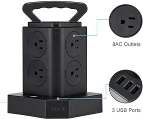 img 3 attached to 🔌 Башня HUAJIE Power Strip 5.9 футов с защитой от скачков напряжения, 3 USB-портами и 8 розетками, удлинитель на 2500 Вт для дома, офиса или общежития (2 уровня, черный)