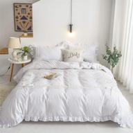 🛏️ fadfay white ruffle comforter cover set - 100% cotton - girls elegant bedding lace duvet cover shabby quilt cover with zipper - new release 2020 - no comforter included - white/twin logo