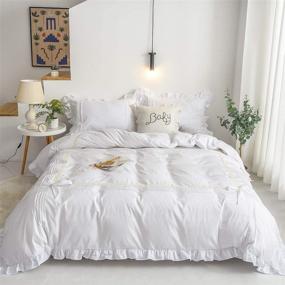 img 4 attached to 🛏️ FADFAY White Ruffle Comforter Cover Set - 100% Cotton - Girls Elegant Bedding Lace Duvet Cover Shabby Quilt Cover with Zipper - New Release 2020 - NO Comforter Included - White/Twin