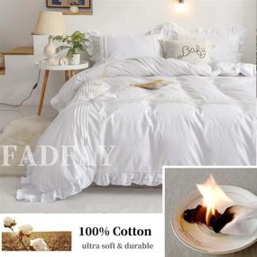 img 2 attached to 🛏️ FADFAY White Ruffle Comforter Cover Set - 100% Cotton - Girls Elegant Bedding Lace Duvet Cover Shabby Quilt Cover with Zipper - New Release 2020 - NO Comforter Included - White/Twin