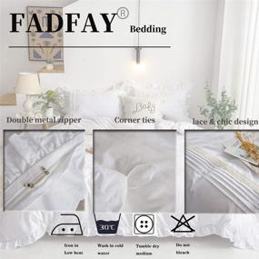 img 3 attached to 🛏️ FADFAY White Ruffle Comforter Cover Set - 100% Cotton - Girls Elegant Bedding Lace Duvet Cover Shabby Quilt Cover with Zipper - New Release 2020 - NO Comforter Included - White/Twin