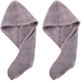 img 4 attached to 🔴 Yebeauty 2 Pack Hair Wrap Towels - Gray, Microfiber Hair Drying Towel for Quick Drying Hair, Hair Cap