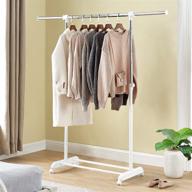 👕 "heavy duty adjustable rolling clothes rail rack with bottom storage shelf - easy assembly (white) логотип