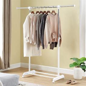 img 4 attached to 👕 "Heavy Duty Adjustable Rolling Clothes Rail Rack with Bottom Storage Shelf - Easy Assembly (White)