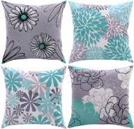 🌸 zhangshi set of 4 turquoise outdoor throw pillow covers 18 x 18 - floral decorative pillow case for living room sofa bedroom car decor logo