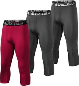 img 4 attached to 🩳 3-Pack Men's 3/4 Compression Pants - Running Tights Workout Leggings, Athletic Cool Dry Yoga Gym Clothing by BUYJYA