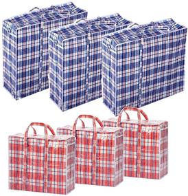 img 4 attached to Convenient Set of 6 Checkered Laundry Bags with Zipper and Handles for Travel, Laundry, Shopping, Storage, Moving - Large and Jumbo Sizes, Color may vary