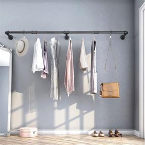 img 2 attached to 🧥 Industrial Pipe Wall Mounted Clothes Rack - GREENSTELL 72'' Space-Saving Heavy Duty Garment Rack with Detachable Bar for Closet Storage - Multi-Purpose Hanging Rod, 3 Base