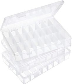 img 1 attached to 🗃️ Adjustable Dividers 24-Grid Clear Plastic Jewelry Box for Makeup, Rings, Earrings, Necklaces, Crafts, Fishing Tackles - Storage Container Organizer with Grids