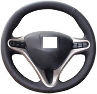 🚗 eiseng genuine leather diy car steering wheel cover for honda civic 2006-2011 - anti slip, stitch on wrap, interior accessories - black thread, 13.5-14.5 inches logo