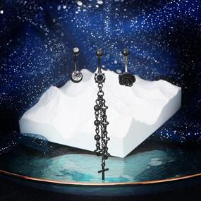 img 2 attached to COCHARM Gothic Black Dangle Belly Button Rings 14G: Halloween-Themed Gothic Black Dangle Belly Button Rings