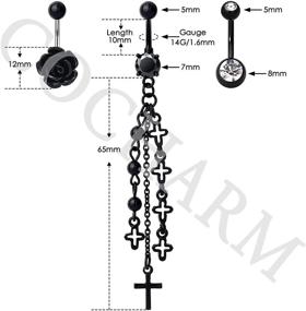 img 3 attached to COCHARM Gothic Black Dangle Belly Button Rings 14G: Halloween-Themed Gothic Black Dangle Belly Button Rings