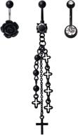 cocharm gothic black dangle belly button rings 14g: halloween-themed gothic black dangle belly button rings logo