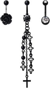 img 4 attached to COCHARM Gothic Black Dangle Belly Button Rings 14G: Halloween-Themed Gothic Black Dangle Belly Button Rings