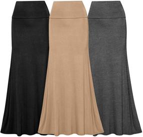 img 4 attached to 👗 Stylish and Flattering: Free to Live 3 Pack Women's Fold Over High Waist Flowy Floor Length Maxi Skirts