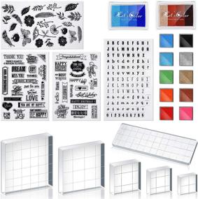 img 4 attached to 🎨 Comprehensive 22-Piece Set: Acrylic Stamp Blocks, Silicone Stamps, and Ink Pads for Scrapbooking and Card Making