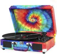 🎵 victrola vintage 3-speed bluetooth portable suitcase record player with built-in speakers - upgraded turntable audio sound, includes extra stylus - tie dye design by 1sfa (vsc-550bt-tdy) logo