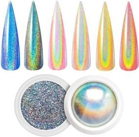 img 4 attached to 🌈 Holographic Chrome Nail Powder, Unicorn Mirror Effect High-Quality Rainbow Nail Glitter for Manicure, 0.04oz/1g