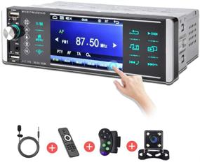 img 4 attached to 🚗 Улучшенная автомагнитола Single Din с сенсорным экраном 4,1 дюйма, Bluetooth, FM/AM RDS, USB, SD, AUX порты - поддержка Mirror Link для iOS/Android + бонусная камера заднего вида и управление колесом