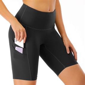 img 4 attached to 🩳 High Waisted Women's Yoga Shorts with Tummy Control and Pockets for Running - Koonero Workout Shorts with Side Pockets