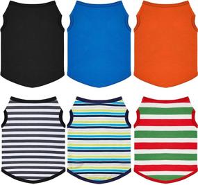 img 4 attached to 🐾 Colorful Striped and Blank Sleeveless Pet T-Shirts: Breathable & Cute Clothes for Small Dogs and Cats - Pack of 6