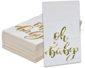 img 3 attached to 100 Elegant Disposable Hand Napkins for Baby Shower Guests - Neutral Boy Girl Gender Reveal Party Supplies with Metallic Golden Foil Decorative Towel - Ideal for Powder Room, Bathroom, Dinner - Paper Pack