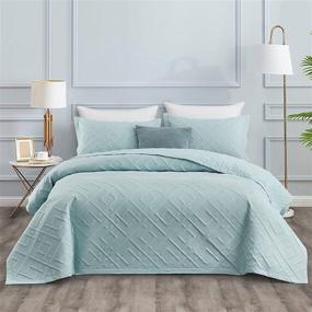 img 2 attached to 🛏️ CHIXIN Queen Size Quilt Set - Aqua, Reversible Lightweight Bedspread Full Coverlet - 3 Piece (Full/Queen, 90"x 92")