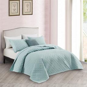 img 1 attached to 🛏️ CHIXIN Queen Size Quilt Set - Aqua, Reversible Lightweight Bedspread Full Coverlet - 3 Piece (Full/Queen, 90"x 92")
