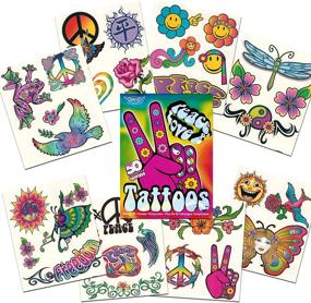 img 4 attached to 🌼 Hippie Temporary Tattoos: Spreading Love & Peace (50-Piece Party Favor & Costume Set)