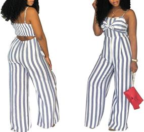 img 2 attached to SheKiss Spaghetti Striped Bowknot Jumpsuits Women's Clothing for Jumpsuits, Rompers & Overalls