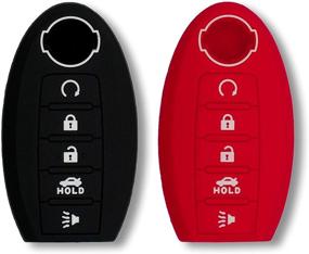 img 4 attached to Silicone Key Fob Cover for Nissan Rogue Murano Armada Maxima Altima 🔑 Sedan Pathfinder - 2 Pack (Black & Red) - Car Accessory for Key Protection