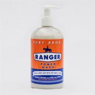 🧼 ranger premium hand & body power wash: fury bros. 16 oz, saddle leather, pine, citrus, all natural, vegan friendly with pumice scrub, made in usa logo