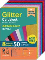 🎨 heavyweight glitter cardstock paper - 110lb. / 300gsm - 50 sheets a4 colored craft card stock for craft projects, diy, gift wrapping, birthday party decorations, wedding decor, scrapbooking - 8 assorted colors logo
