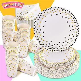 img 4 attached to 🎉 200 Piece Party Paper Plates for 50 Guests - Disposable White and Gold Plates, Gold Cutlery Set - Ideal for Wedding, Bridal Shower, Baby Shower, Graduation and Holiday Parties - Premium Gold Party Supplies