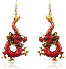 img 4 attached to 🐉 Captivating Superchic Red/Blue Enamel Dragon Hoop Earrings with Luxurious Gold Plating