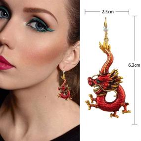 img 1 attached to 🐉 Captivating Superchic Red/Blue Enamel Dragon Hoop Earrings with Luxurious Gold Plating