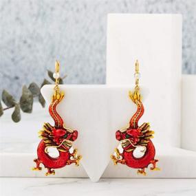 img 3 attached to 🐉 Captivating Superchic Red/Blue Enamel Dragon Hoop Earrings with Luxurious Gold Plating