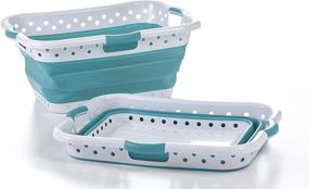 img 4 attached to 🧺 TEAL Pop & Load Collapsible Basket Ultra-Slim Utility - LAUNDRY, Large Hip-Holder with 3 Handles