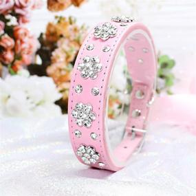 img 2 attached to 🌸 Didog - Cute PU Leather Dog Collar with Rhinestone Flower Pattern - Studded - 1 Inch Width - Ideal for Small and Medium Dogs