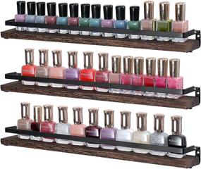img 4 attached to 🔳 Mkono Wooden Wall Mounted Nail Polish Rack Organizer with Essential Oil Holder - Set of 3 Rustic Floating Shelves for Stylish Storage and Display Ledges Shelf, 18 Inches