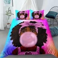 🛏️ stylish black girl bubble gum bedding set: twin size, african american art comforter cover, cute print duvet cover, kids bedroom decor (1 duvet cover + 1 pillowcase) - no comforter included logo