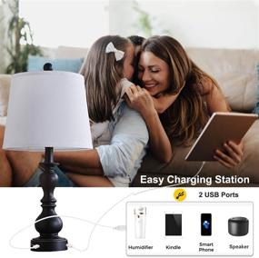 img 2 attached to 🛋️ Bedroom Living Room Resin Table Lamp Sets of 2 - Plug in Bedside Nightstand Light Lamps with 2 USB Ports, White Fabric Shade, 2-Pack (Black) – Better SEO