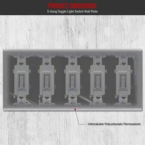 img 2 attached to 🔲 ENERLITES 5-Gang Light Switch Wall Plate, Glossy Toggle Switch Plate, 4.88&#34; x 10.39&#34; Mid-Size, Unbreakable Gray Polycarbonate Thermoplastic, Model 8815M-GY