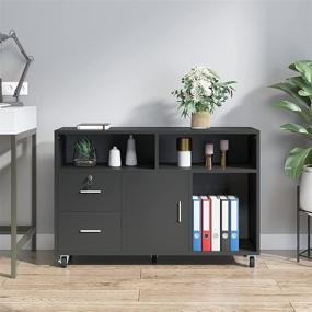 img 3 attached to 🗄️ YITAHOME Black Wood File Cabinet: 2 Drawer Mobile Lateral Filing Cabinet with Lock & Open Storage Shelves - Ideal for Home Office