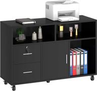 🗄️ yitahome black wood file cabinet: 2 drawer mobile lateral filing cabinet with lock & open storage shelves - ideal for home office логотип