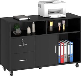 img 4 attached to 🗄️ YITAHOME Black Wood File Cabinet: 2 Drawer Mobile Lateral Filing Cabinet with Lock & Open Storage Shelves - Ideal for Home Office